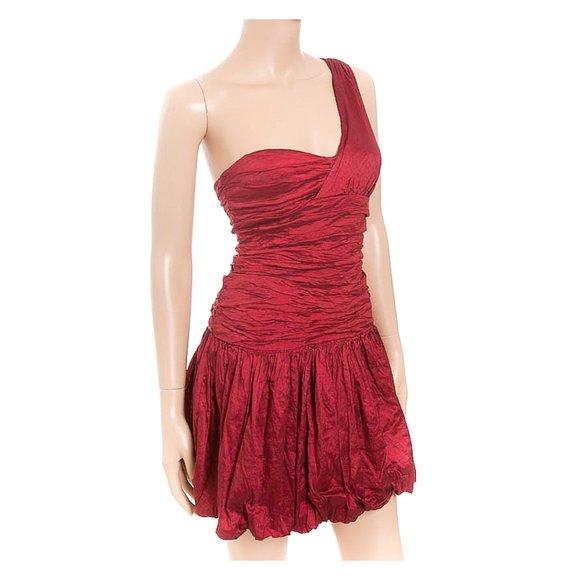 BCBGMAXAZRIA One Shoulder Bubble Hem Dress in Red 0 - Picture 4 of 8